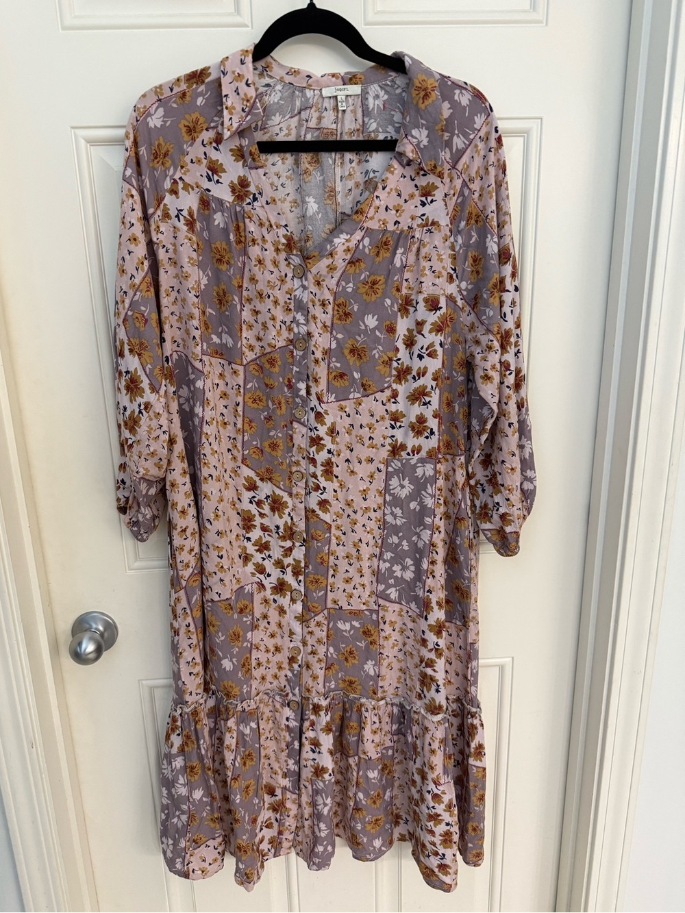 JODIFL Lavender and Mustard Floral Patchwork Midi Dress